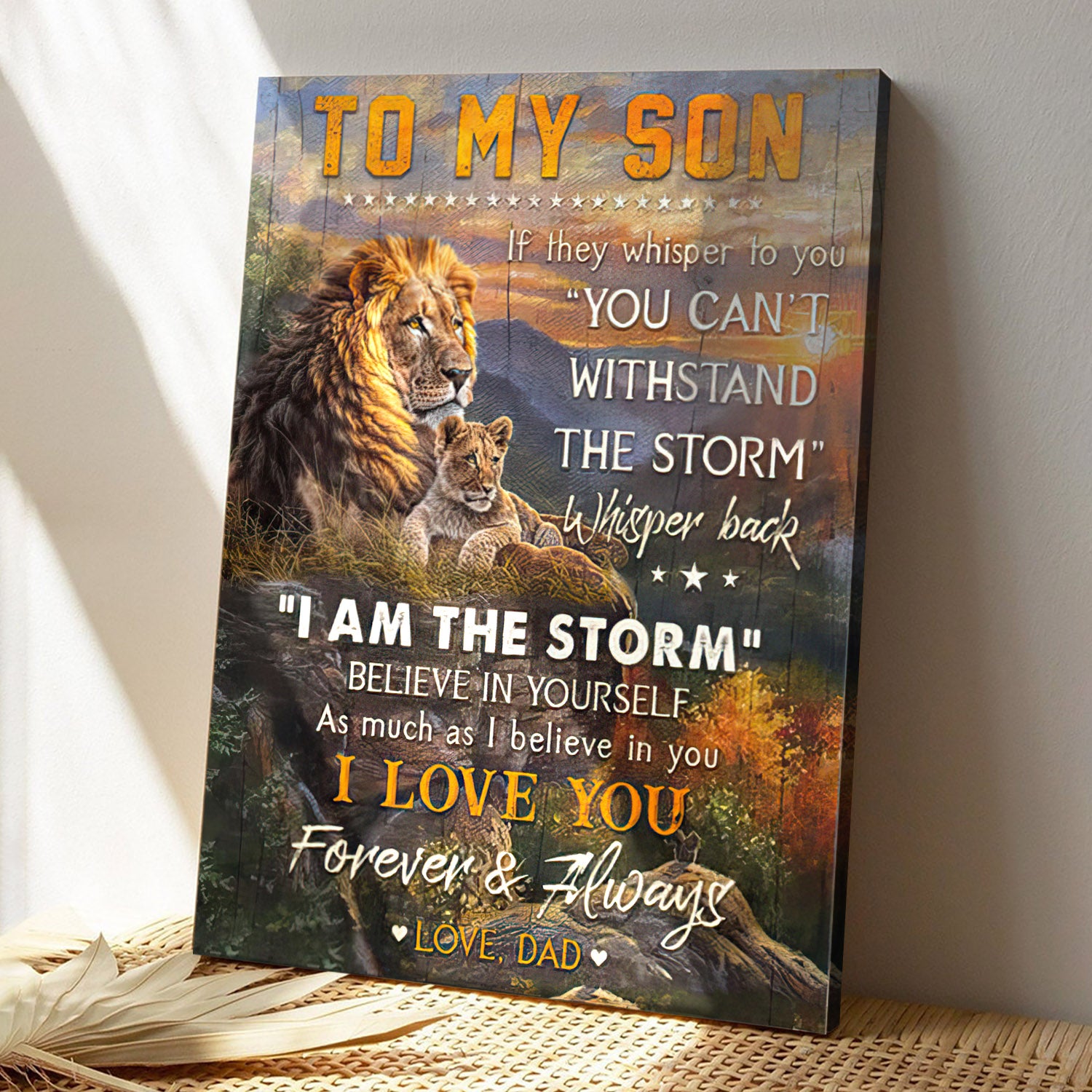 To My Son – Lion Dad – I Am The Storm – Dad Son Canvas Prints – Best Gift For Son – Ciaocustom