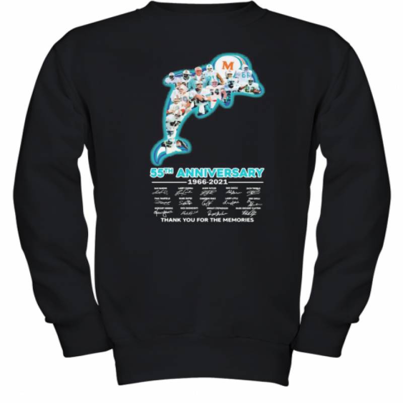 Miami Dolphins Logo 55Th Anniversary 1966 2021 Thank You For The Memories Signatures Youth Sweatshirt