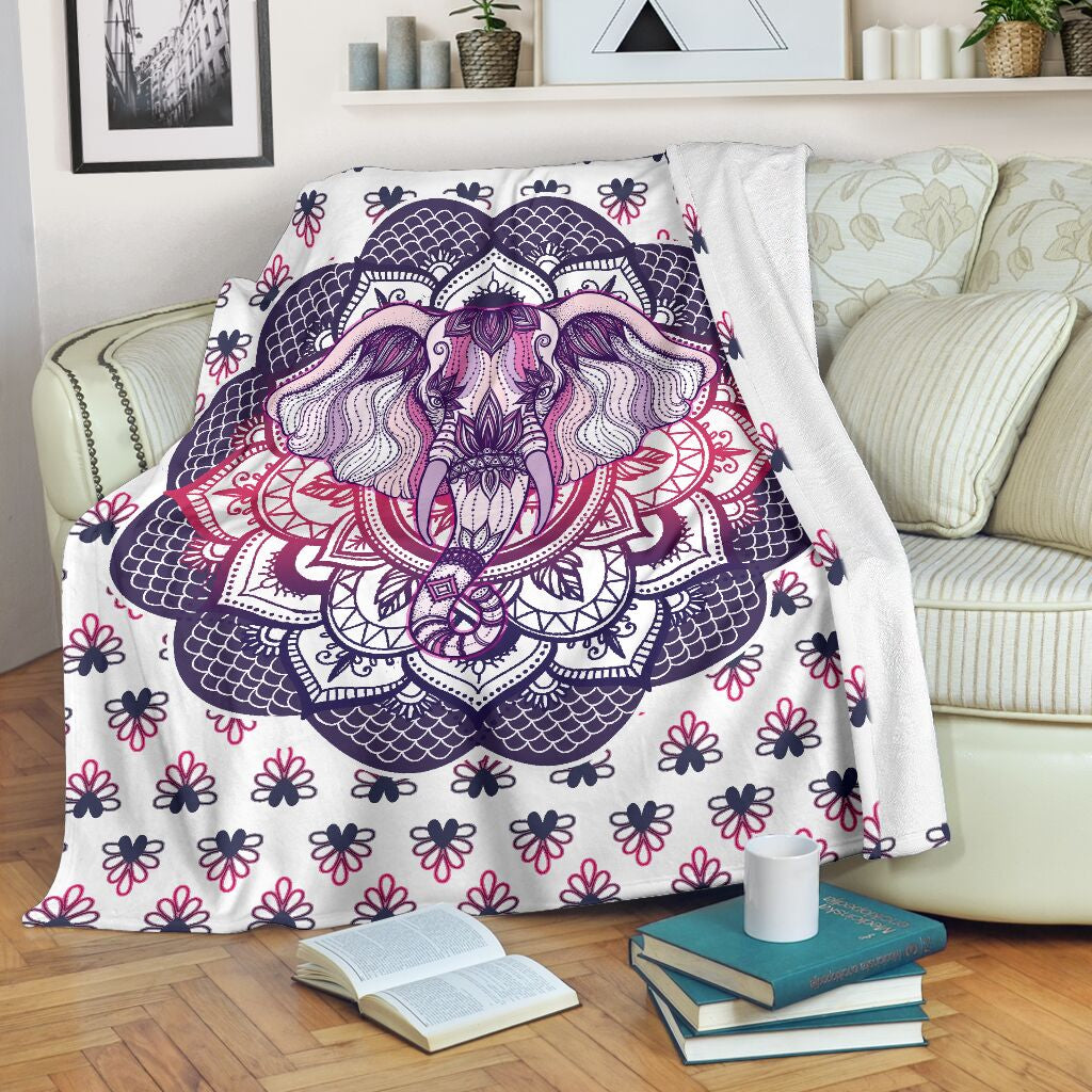 Lucky Elephant Purple Mandala Pattern Sherpa Fleece Blanket Great Customized Blanket Gifts For Birthday Christmas Thanksgiving