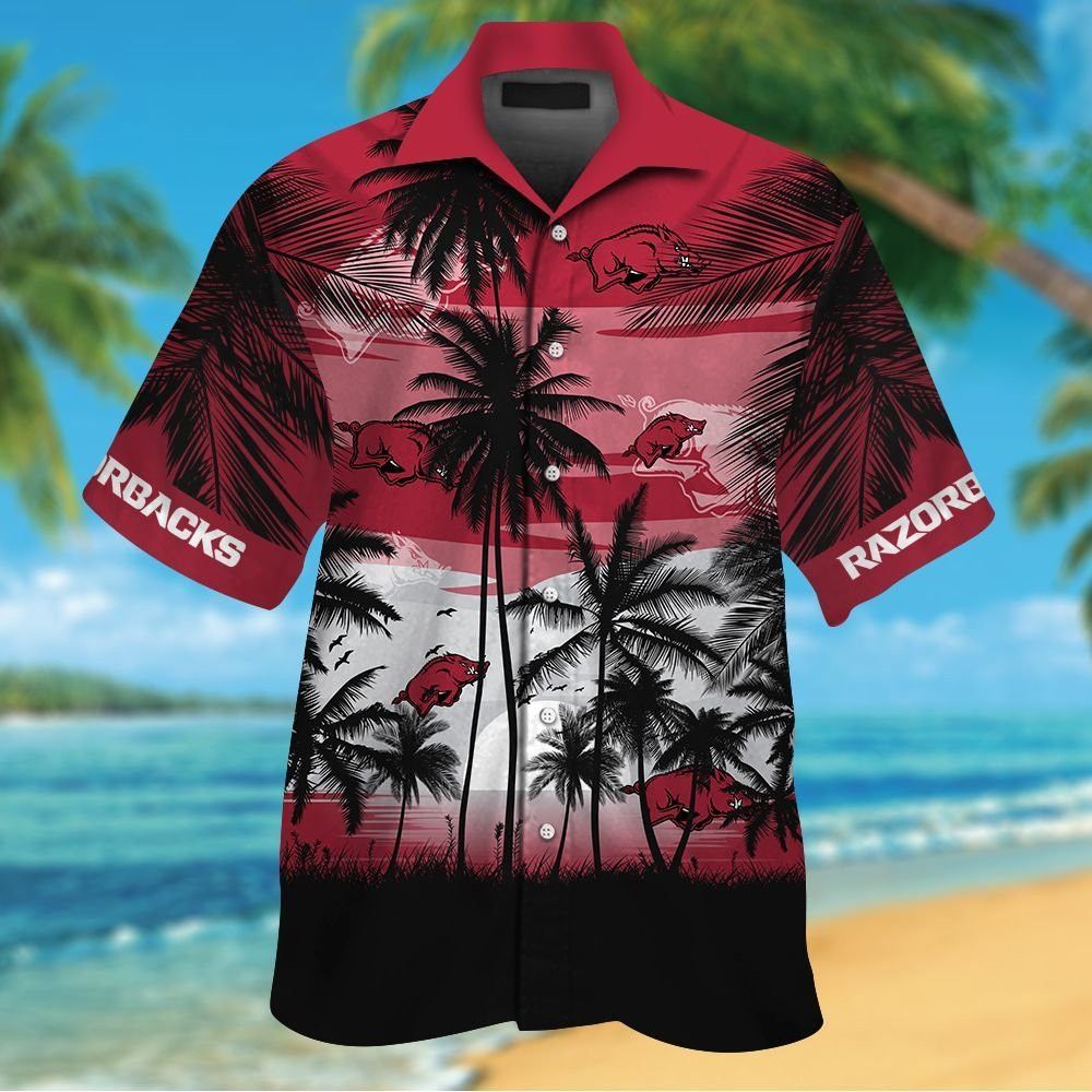 Arkansas Razorbacks Hawaiian Short Sleeve Button Up Tropical Shirt