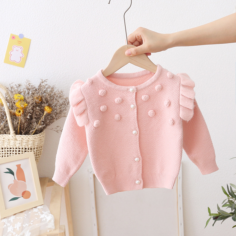 Baby Girl Sweater Toddler Girl Long-Sleeve Cotton Cardigans Jumper Wool Knitwear Kids Cartoon Ruffles Children Clothes EY08142 alx