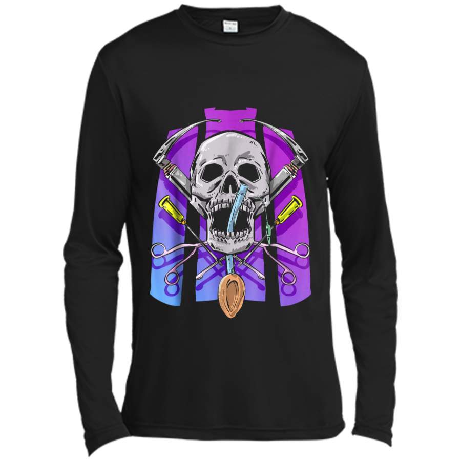 Anesthesia Halloween or Dia De Los Muertos Medical  Long Sleeve Moisture Absorbing Shirt