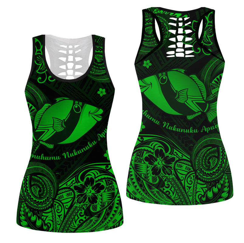 Hawaiian State Humuhumu Nukunuku Polynesian Hollow Tank Top Unique Style Green Ha62001