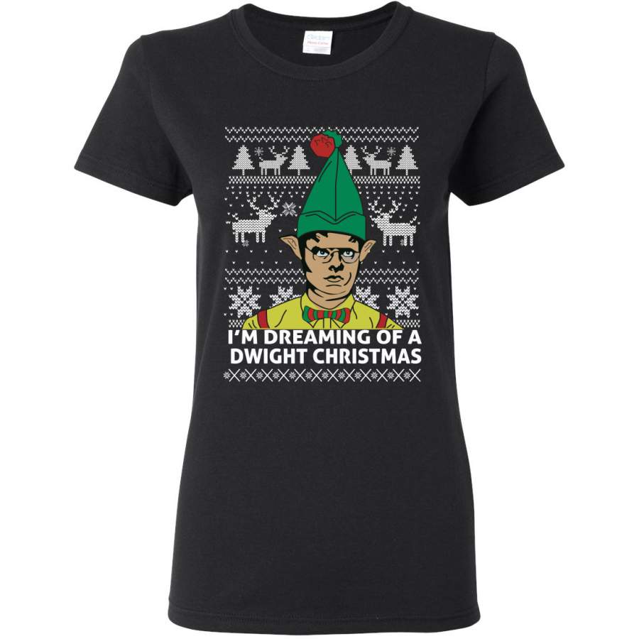 The Office Dwight Dreaming Of A Dwight Christmas Ugly Christmas Sweater Womens Graphic T-Shirt