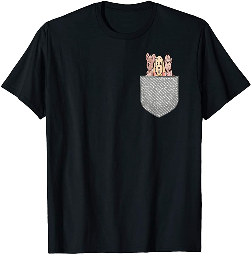 Teddy Bear Rabbit Monkey Chest Pocket T-Shirt