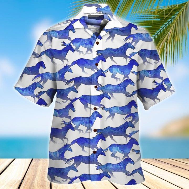 Horse Blue 3D All Over Printed Hawaiian Shirt And Short