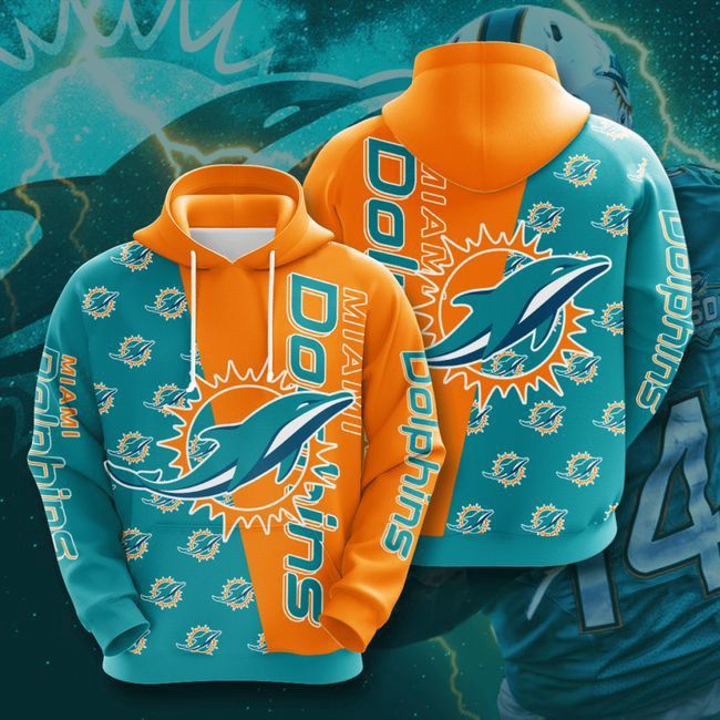 Miami Dolphins 3D Football Hoodie Long Sleeve Pullover Sweatshirt