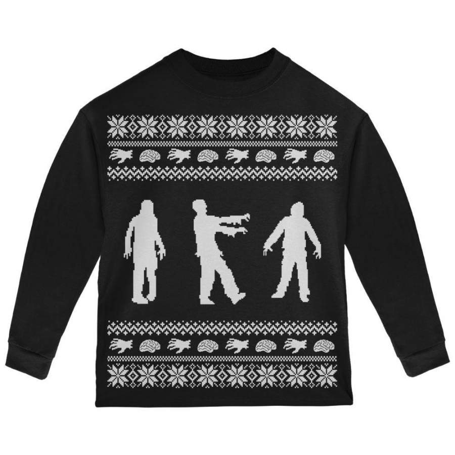 Zombie Ugly Christmas Sweater Black Toddler Long Sleeve T-Shirt