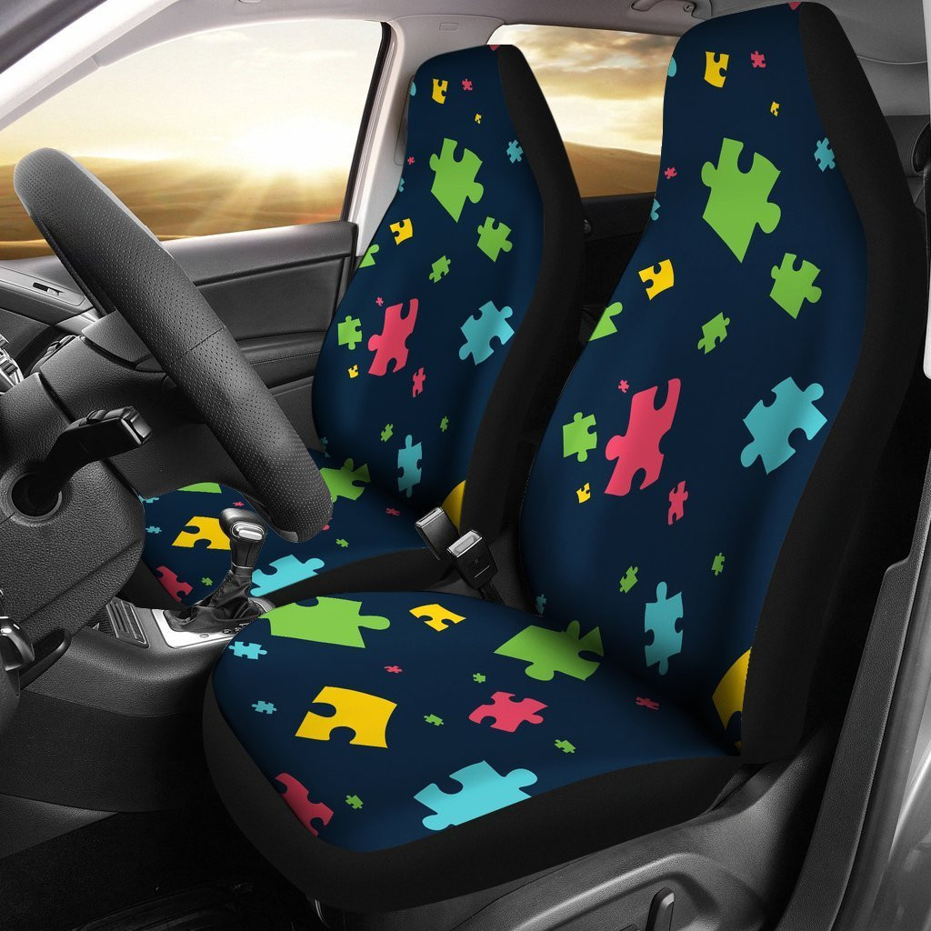 Autism Awareness Colorful Design Print Car Seat Covers Set 2 Pc