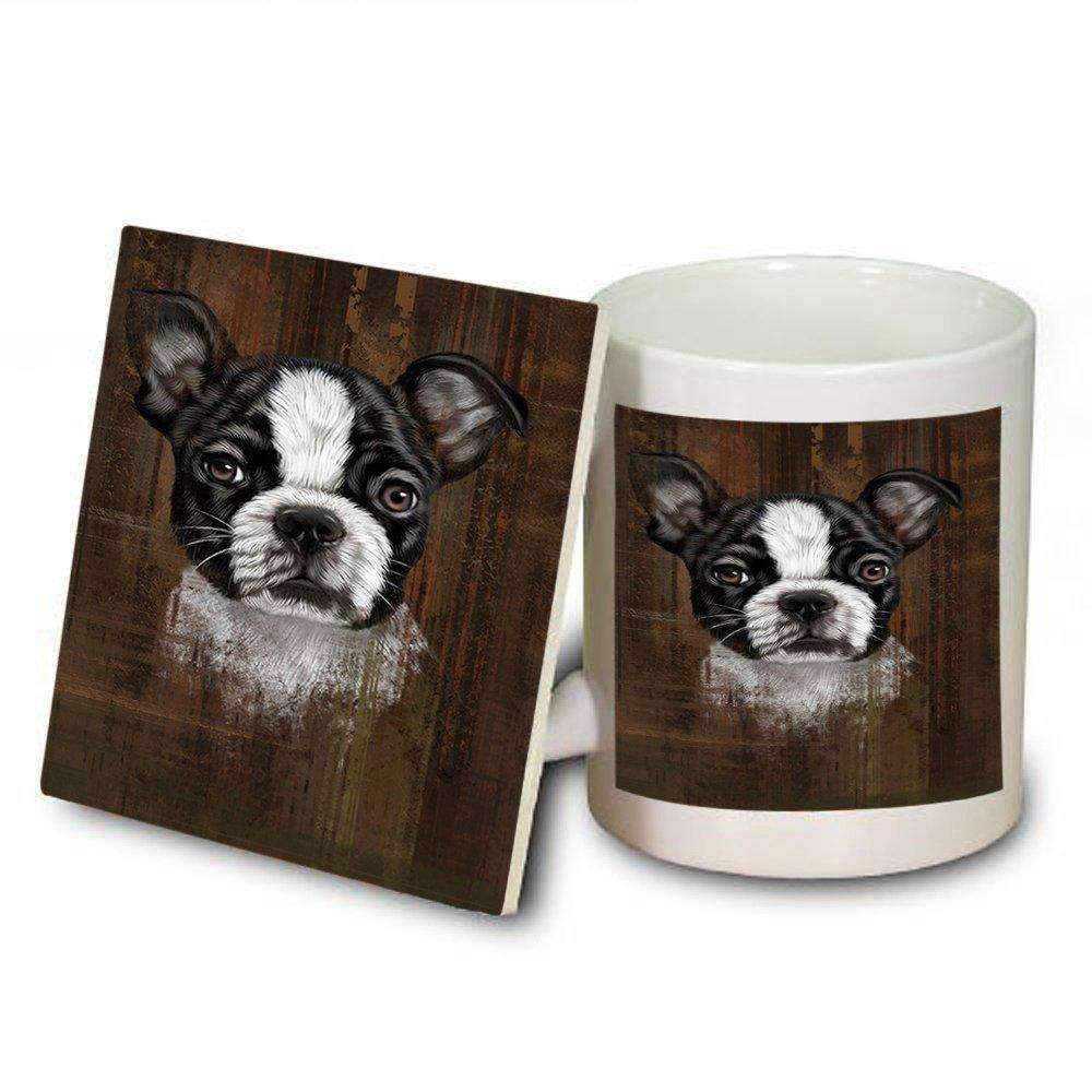 Rustic Boston Terrier Puppy Mug And Coaster Set Muc48205