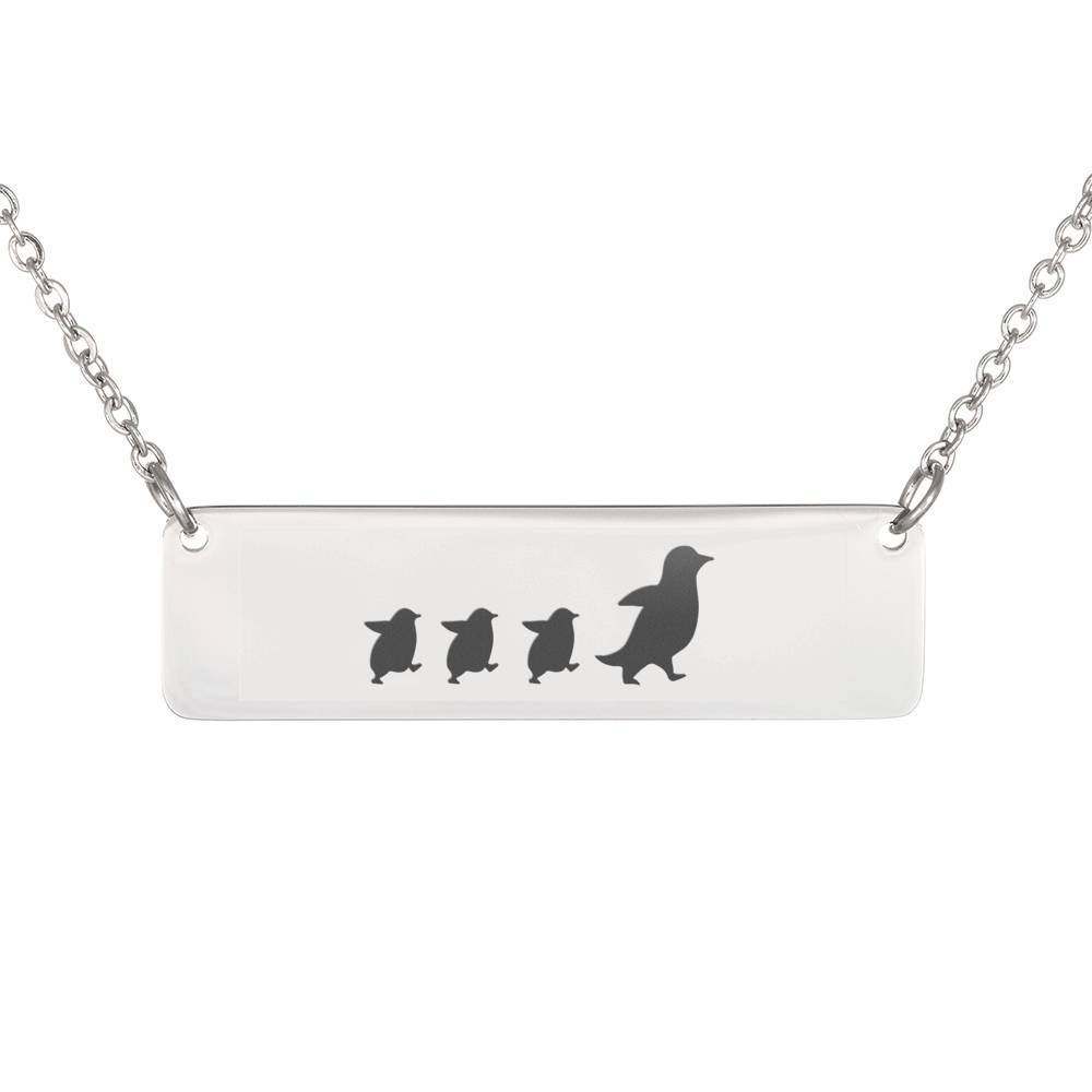 Personalized Mama Penguin + 3 Chicks  Bar Necklace