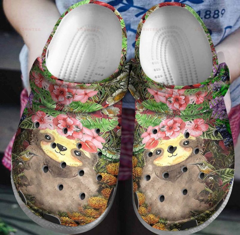 Cute Flowers And Sloth Gift For Lover Rubber clog Shoes Comfy Footwear