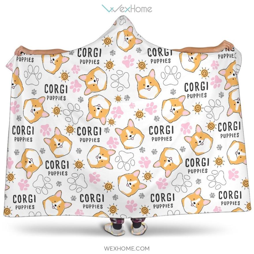 Corgi Dog Pattern Hooded Blanket