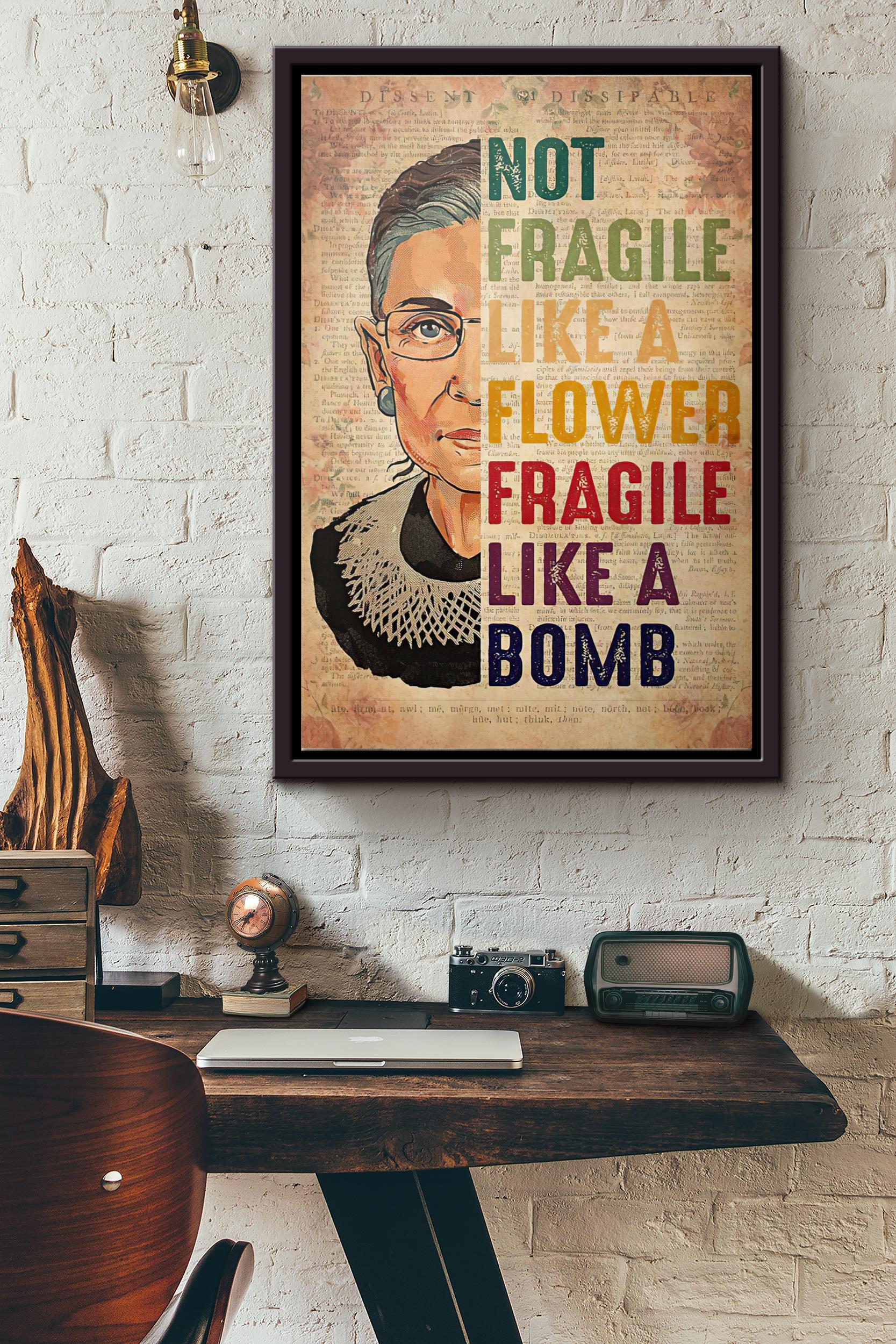 Rbg Not Fragile Like A Flower Fragile Like A Bomb Dictionary Poster Framed Matte Canvas