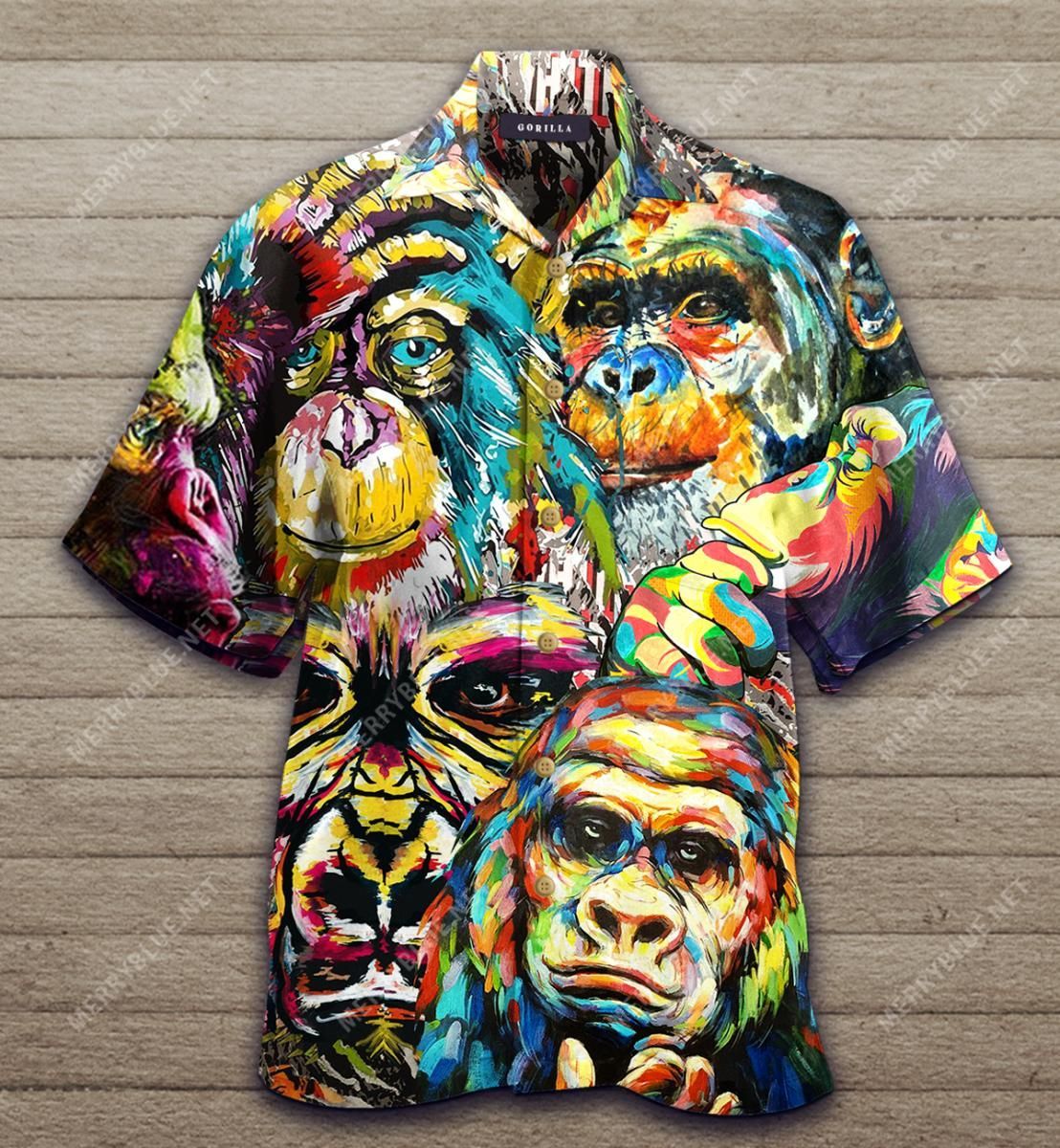 Amazing Colorful Gorilla Aloha Hawaiian Shirt Colorful Short Sleeve Summer Beach Casual Shirt For Men And Women