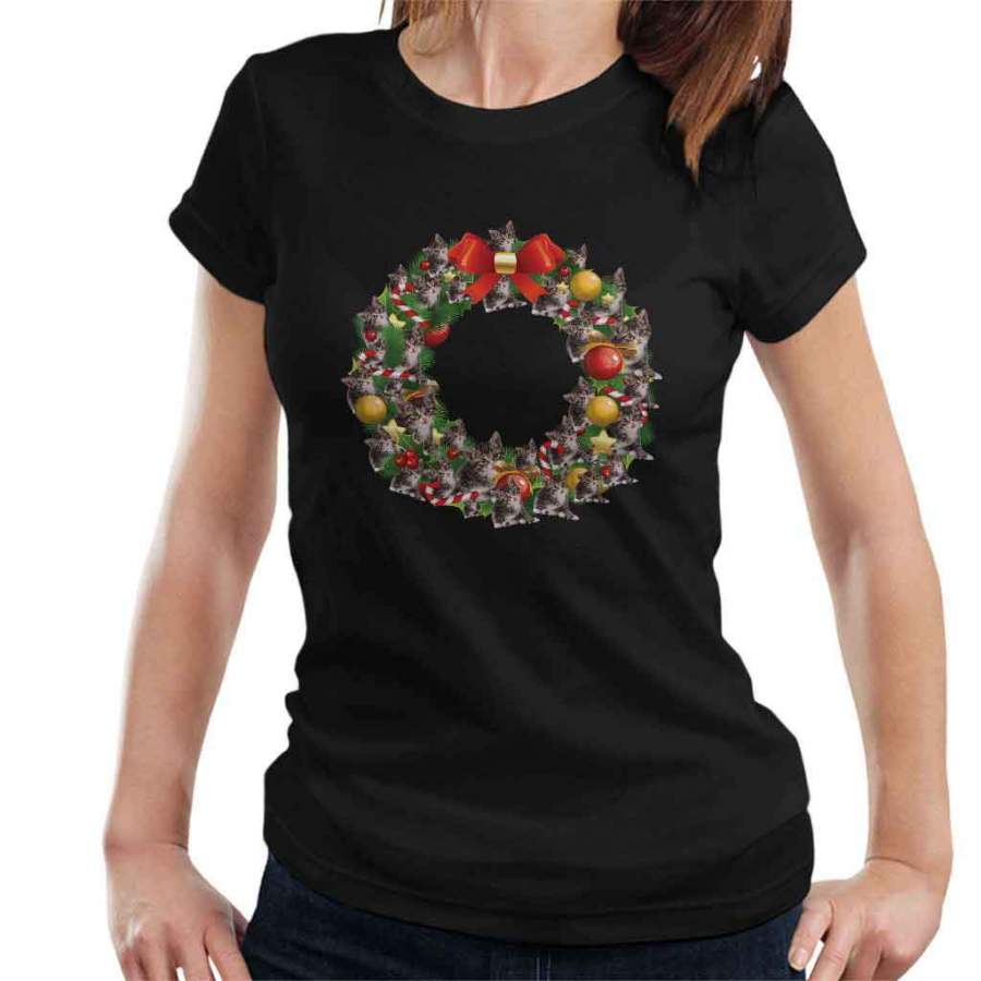 Christmas Kittens Multi Wreath Women’s T-Shirt