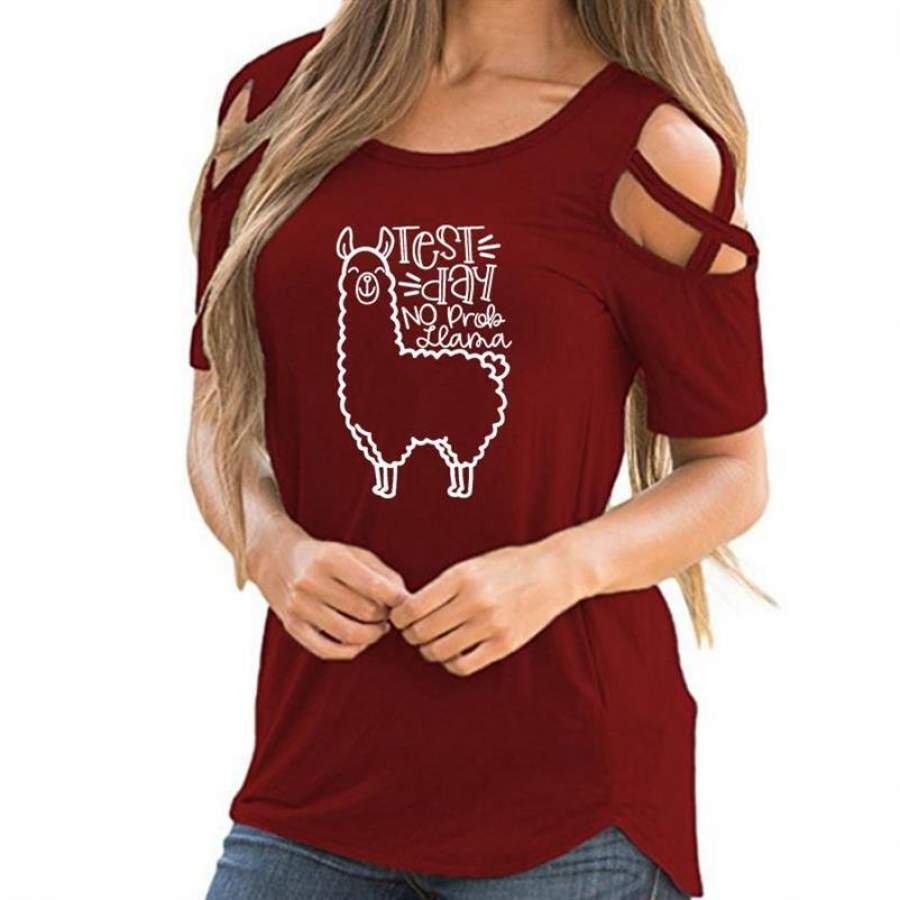 Llama Test Day No Prob T-shirt   – Apparel – Women’s Farm Shirts – Funny Llama Shirts – Gift Ideas For Farmers