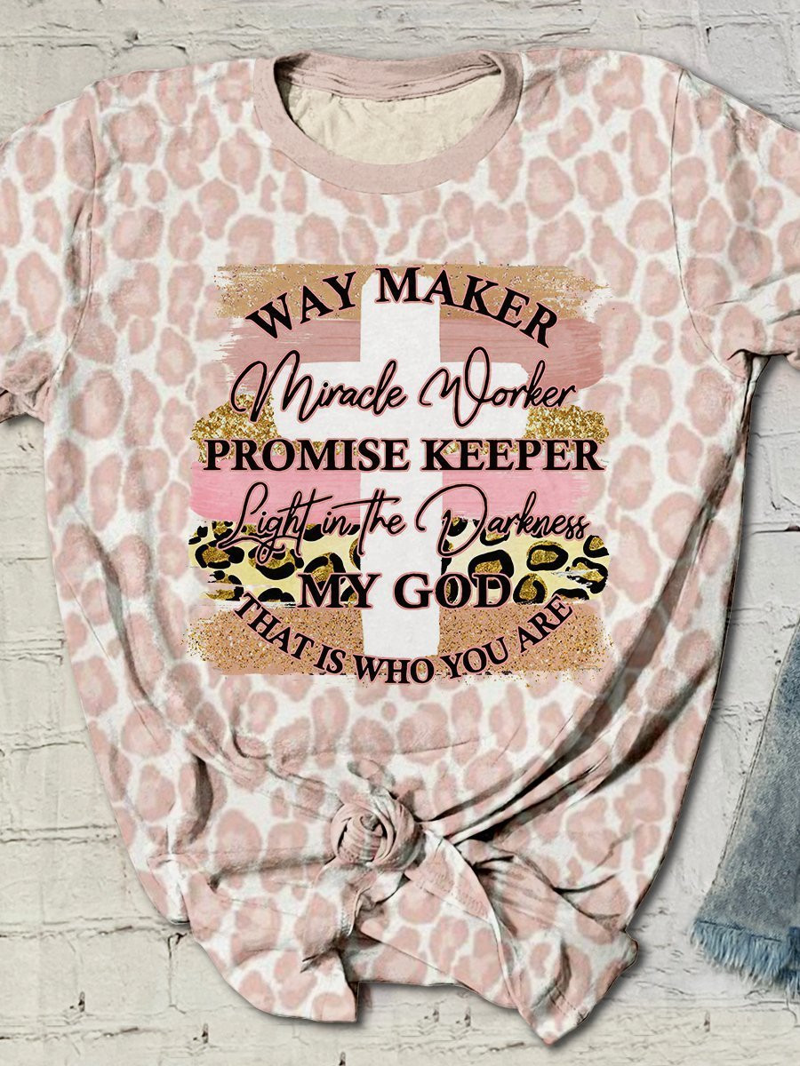 White Cross T-Shirt – Way Maker Miracle Worker Leopard 3D Hoodies T-Shirt Long Sleeve Easter Gifts For Friends Women Girls  – T72