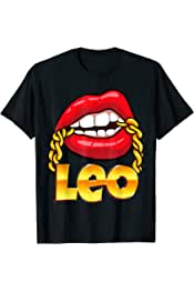 Black Queen Birthday Gift Red Lips Chain Leo Zodiac Sign T-Shirt