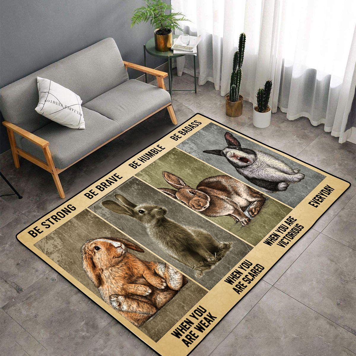 Strong When You Are Weak Rabbit Dak235 Area Rug For Living Room Bedroom Rug Home Decor