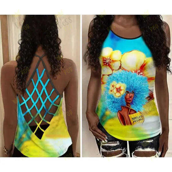 Gift For Black Women – Melanin Popping Black Girl – 3D Criss-Cross Tank Top