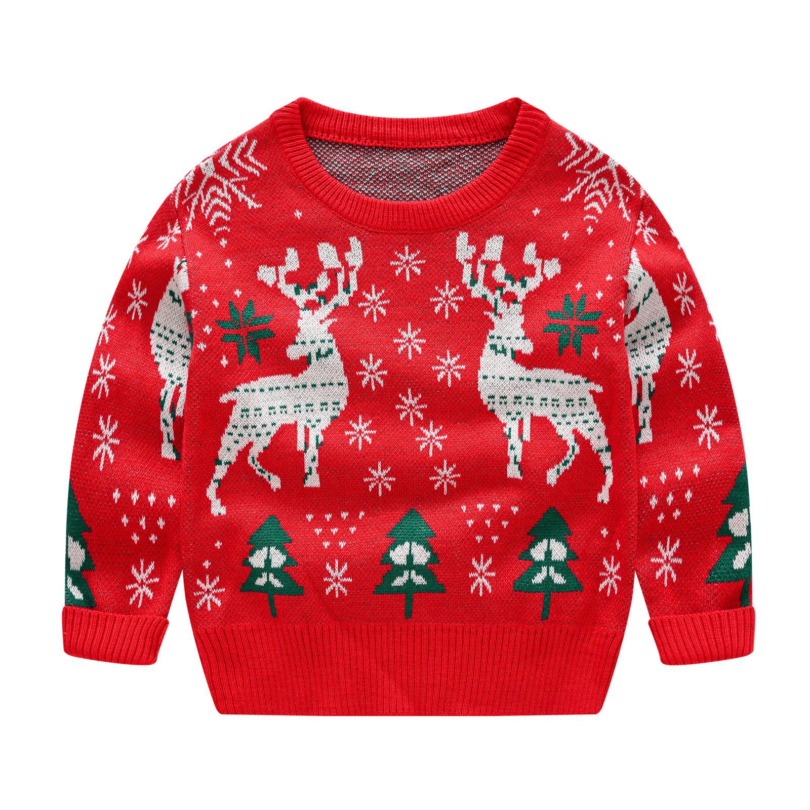 Baby Boy Sweater Christmas Clothing Girls Fashion Sweater Clothes Fawn Santa Claus Pullover Tops Children’s Clothing Cotton Red alx