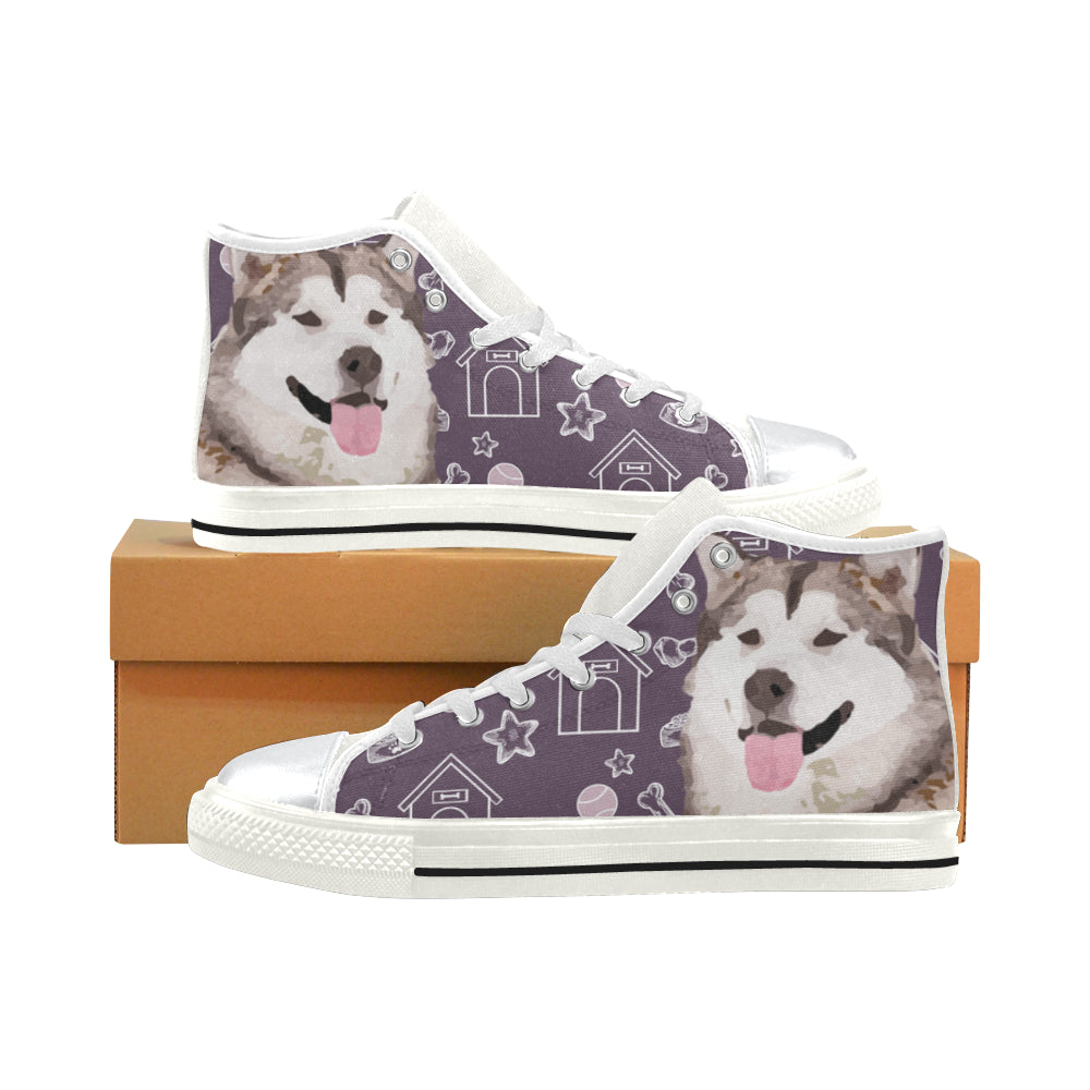 Alaskan Malamute White High Top Canvas Shoes for Kid