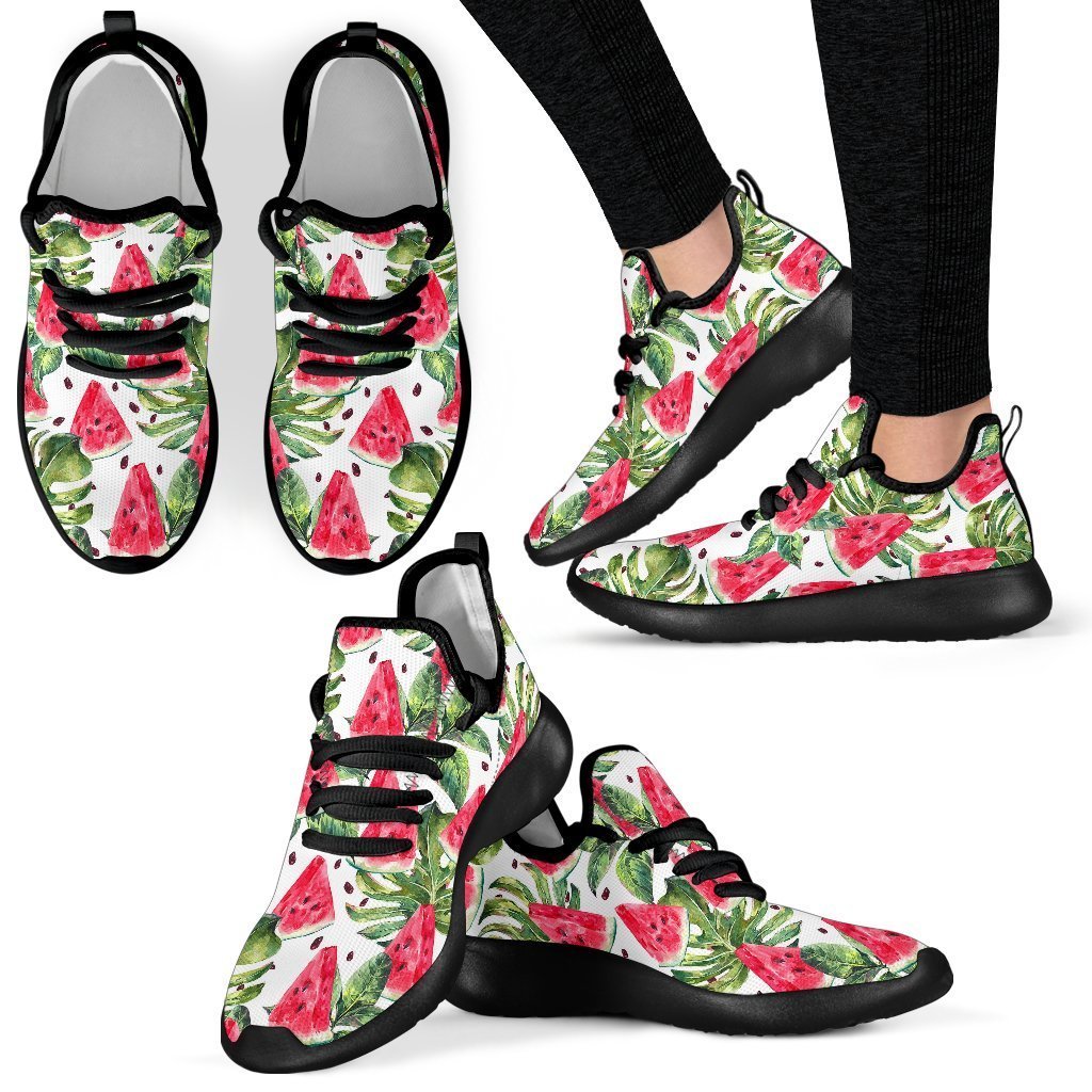 White Tropical Watermelon Pattern Print Mesh Knit Shoes