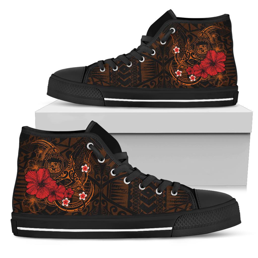 Polynesian Hawaii High Top Shoes – Humpback Whale With Hibiscus (Golden)