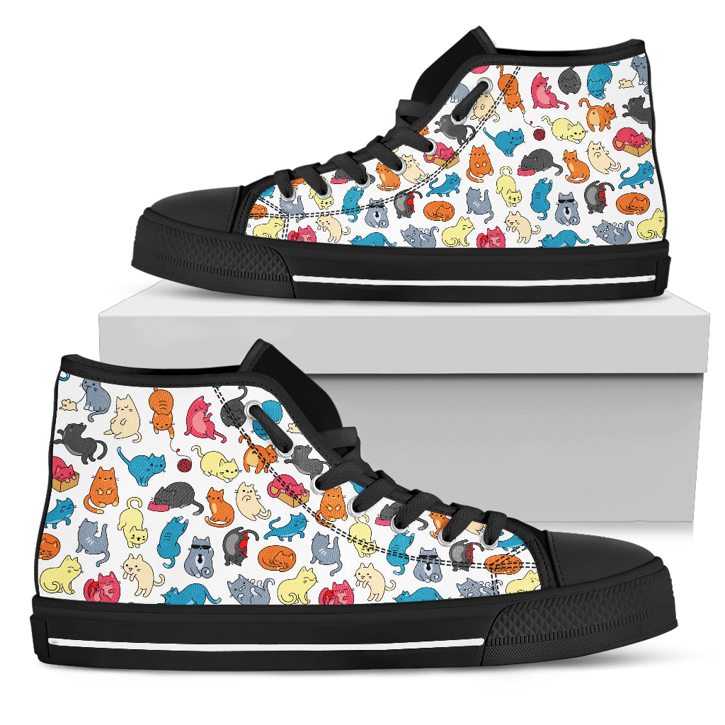 Multi Color Cats Women High Top - ReadingLLC