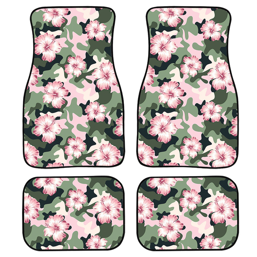 Pink Hibiscus Flower Camouflage Print Front And Back Car Floor Mats, Front Car Mat