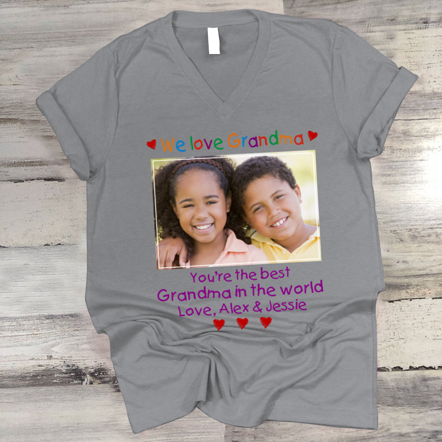 Presonalized We Love Grandma Custom Photo V-Neck