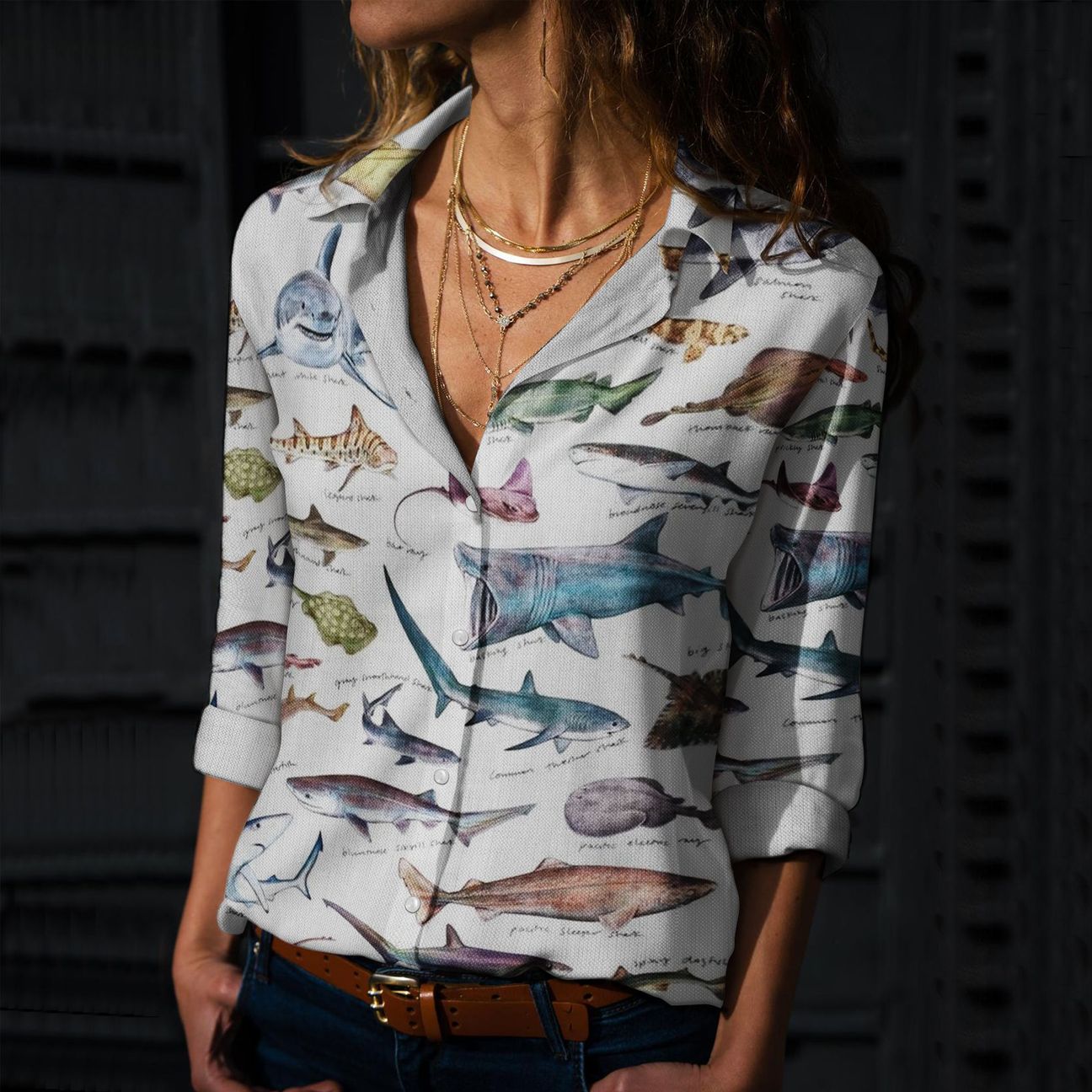 Sharks & Rays Of SF Bay – Fishes Cotton And Linen Casual Shirt For Men and Women, Unisex