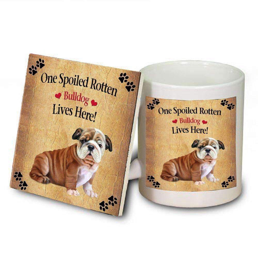 Bulldog Puppy Spoiled Rotten Dog Mug And Coaster Set