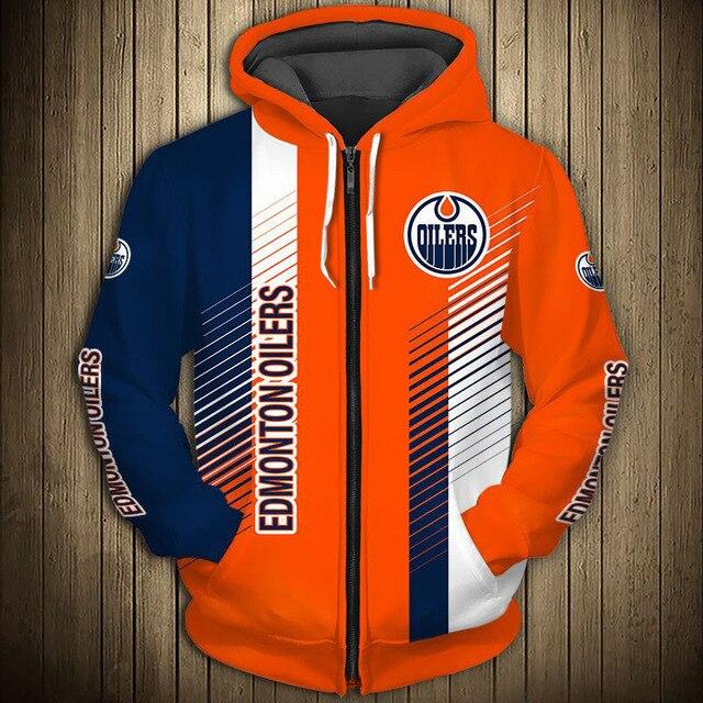 Edmonton Oilers Stripes Casual Zipper Hoodie