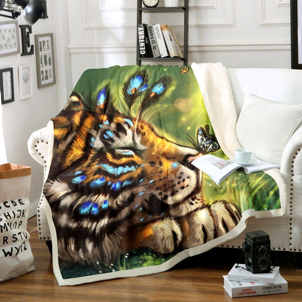 Tiger Sherpa Fleece Blanket Kobs