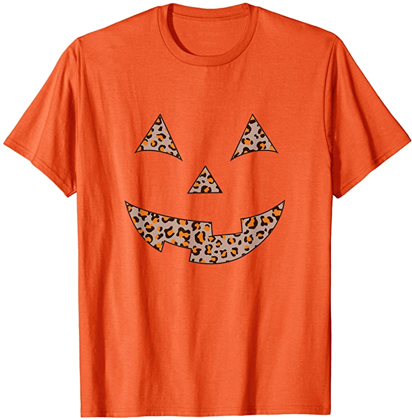 Women’s Leopard Print Jack O Lantern Pumpkin Halloween T-Shirt