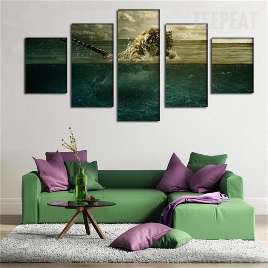 Tiger Over The Sea Painting – 5 Piece Canvas