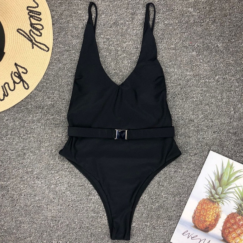 Simplee High Cut Swimsuit One Piece V-Neck Swimwear Women Bathing Suit Monokini Bathing Suit Sexy