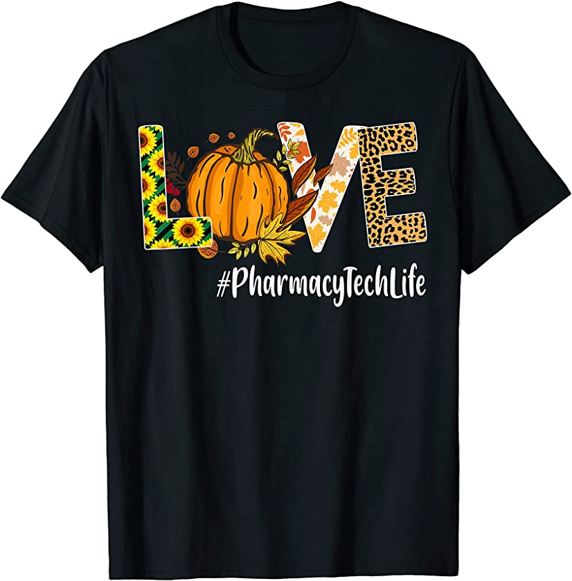 Pharmacy Tech Love Fall Pumpkin leopard Halloween Autumn T-Shirt