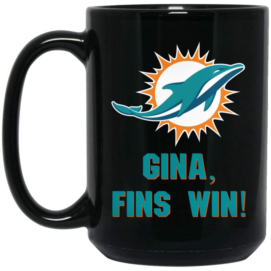 Personalized Miami Dolphins Logo Gina Fins Win BM15OZ 15 oz. Black Mug