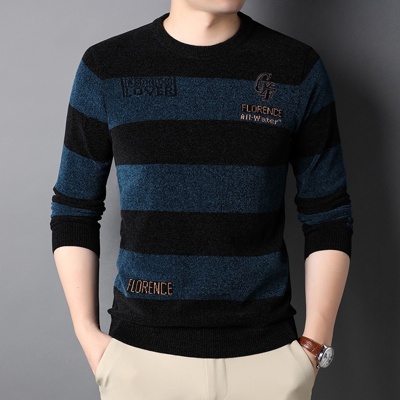 Top Quality Thick Warm New Autum Fashion Brand Solid Knit Crew Pullover Men Striped Sweater Winter Casual Mens Clothes 2022 alx