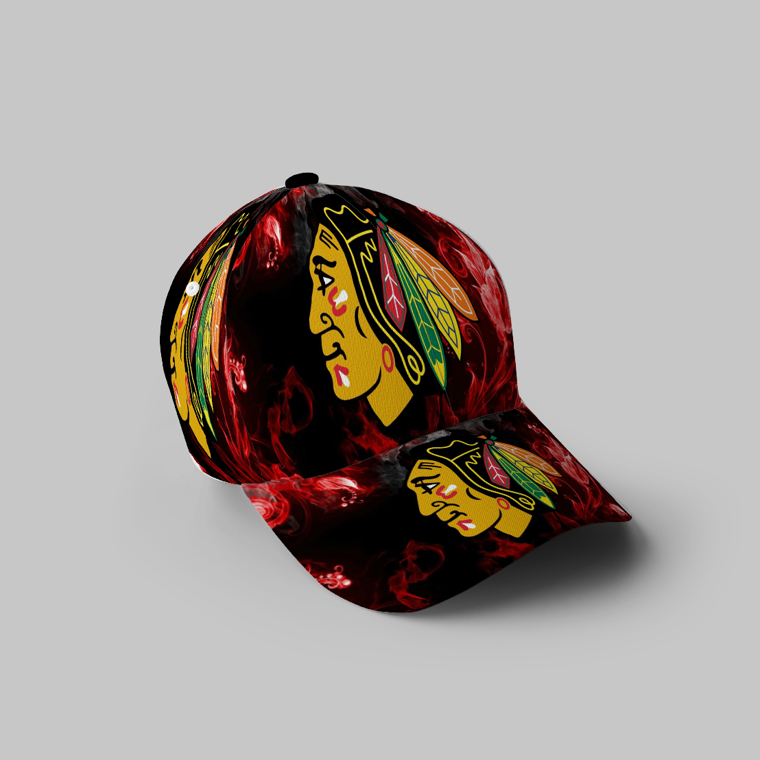 Chicago Blackhawks Emblem Floral Smoke 3D Printing Baseball Cap Classic Hat