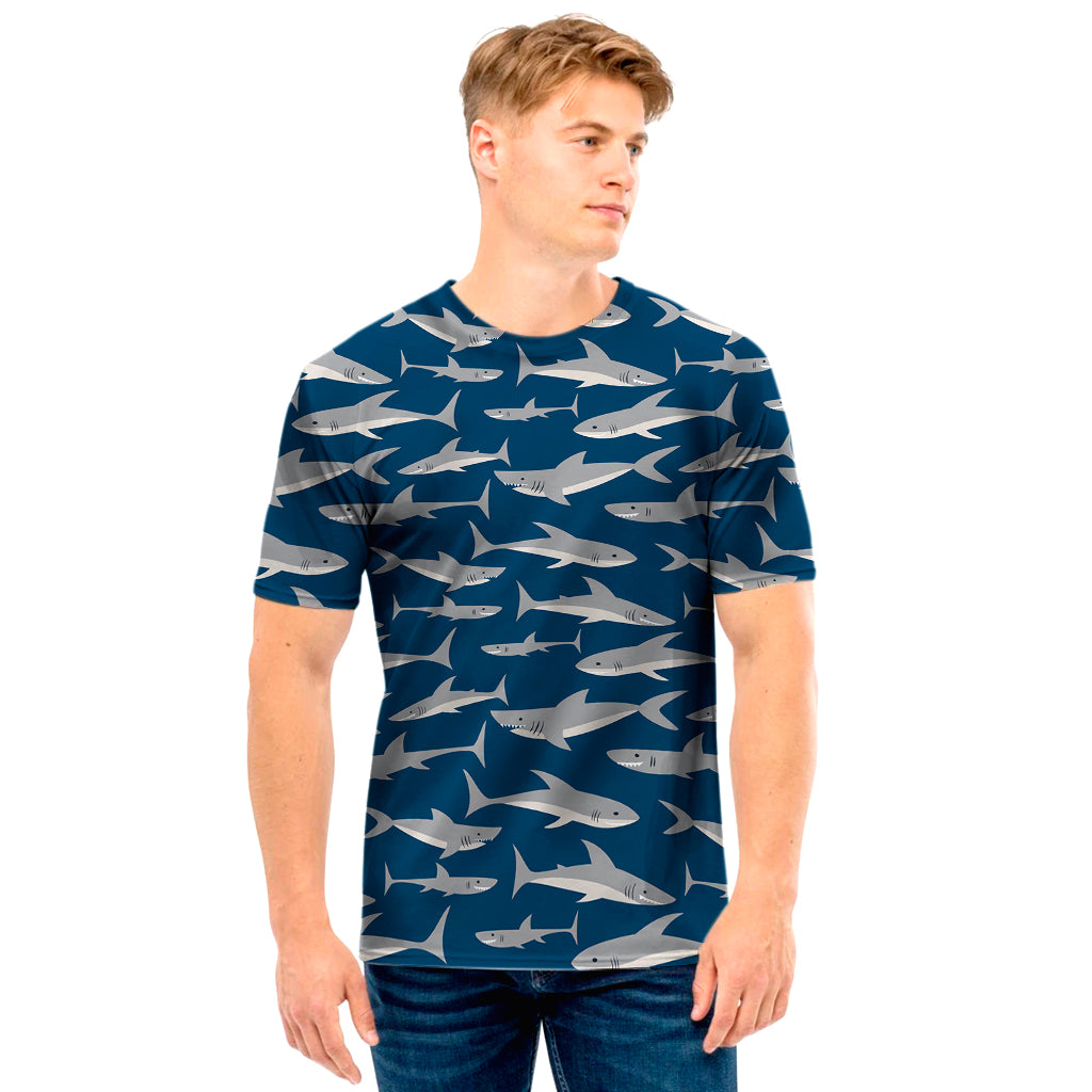 White Shark Pattern Print Men’S T-Shirt