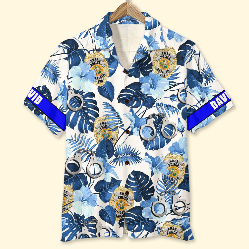 Custom Police Badge Hawaii Gift For Blue Tree Pattern Ha26389