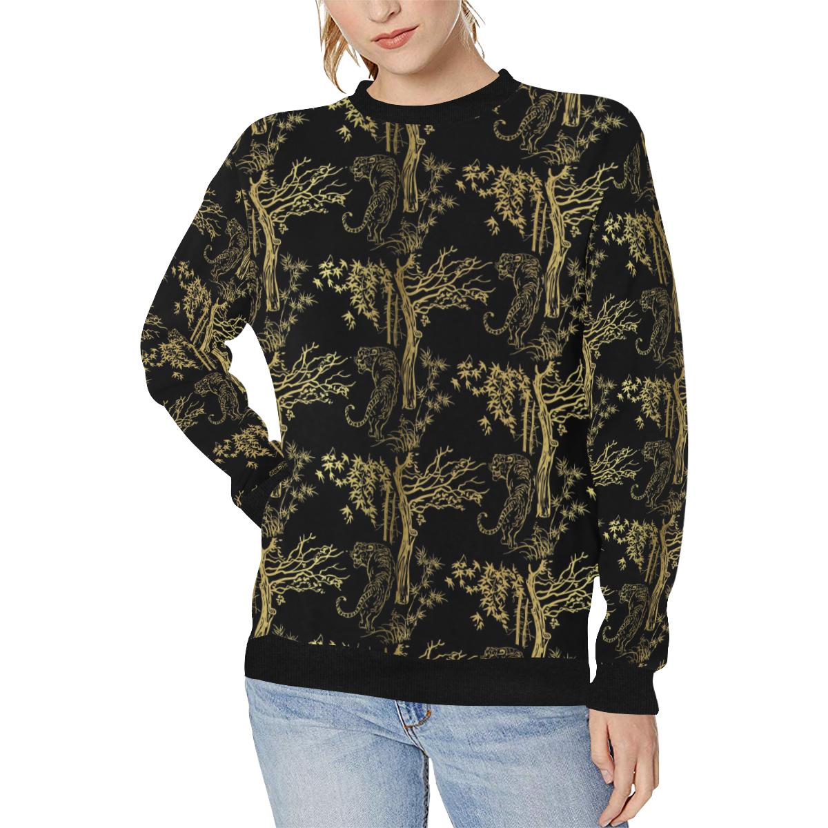 Bengal Tiger and Tree Pattern Women’s Crew Neck Sweatshirt