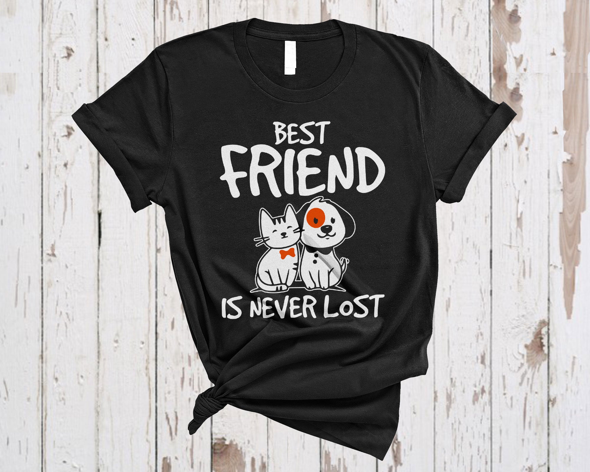 Cat Dog Friend Shirt Best Friend Is Never Lost Cute Cat Kitten Dog Matching Friend Group T-Shirt