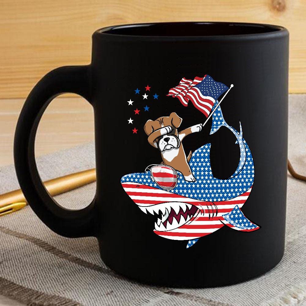 Dabbing Boxer Rides Shark Coffee Mug Father’s Day Mother’s Day Independence Day Gift Idea BPS190