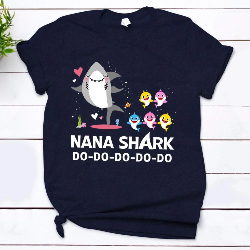 Cute Sharks In Navy Gift For Nana Custom Name T-Shirt