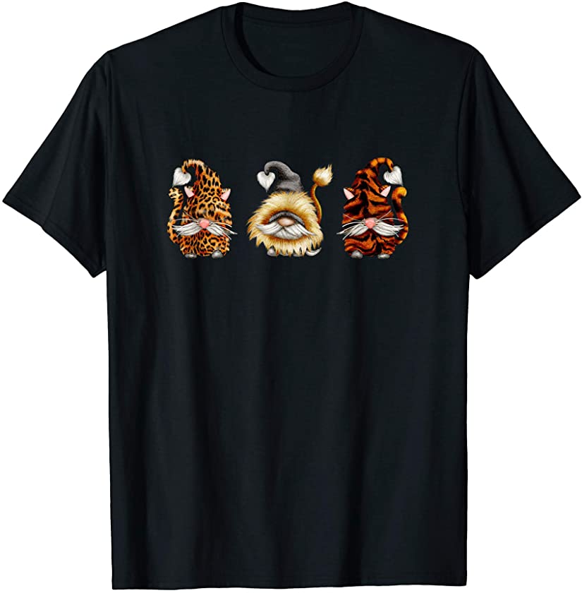 Cute Funny Animal Gnomes In Fancy Dress, Leopard Lion Tiger T-Shirt